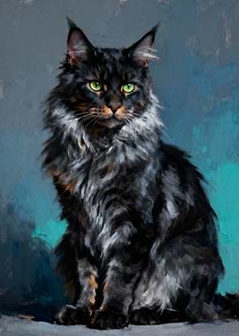Maine Coon Cat Portrait Painting