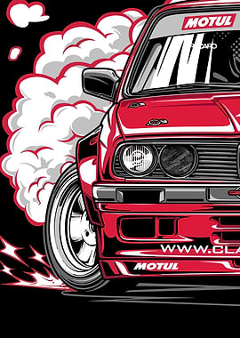 Red Car Drifting with Smoke