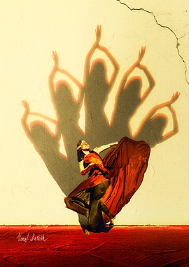 Blindfolded Dancer with Shadow Figures