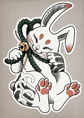 Japanese Rabbit with Bell and Tattoo
