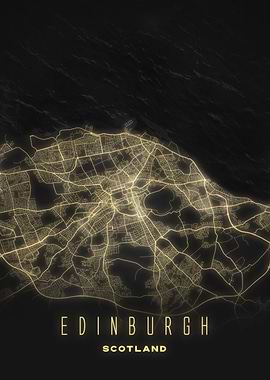 Edinburgh, Scotland - Glowing Night City Map Print
