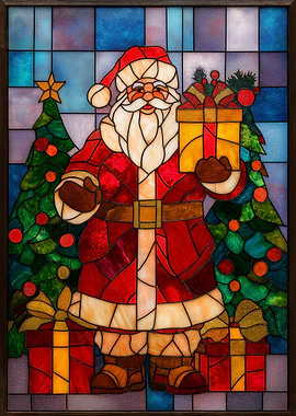 Stained Glass Santa Claus with Gifts