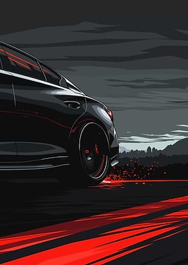 Sleek Black Car with Red Accents