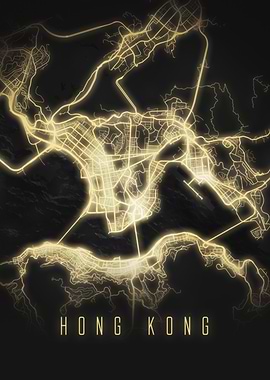 Hong Kong - Night Glow Map Print