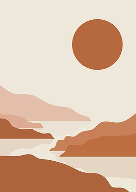 Minimalist Landscape with Sun and Hills