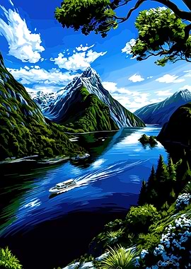 Milford Sound, New Zealand, Digital Art