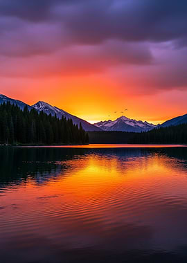 Lake Sunset Mountain Reflection