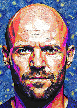 Bald Man Portrait in Starry Night Style