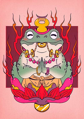 Meditating Frog with Flames