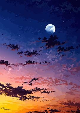 Colorful Sky with Moon