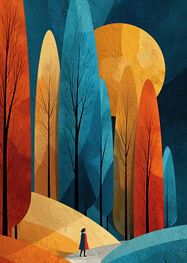 Abstract Forest Landscape - Beneath the Golden Moon