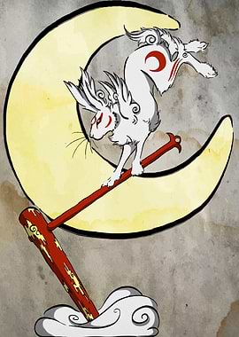 Okami Amaterasu Rabbit on Moon
