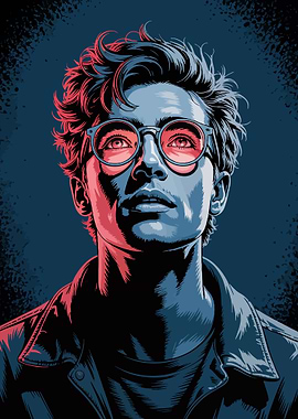 Man with Glasses Looking Upward