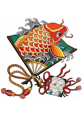 Koi Fish and Fan Illustration