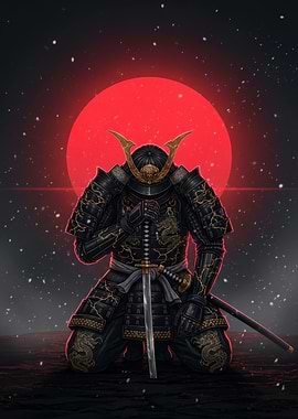 Samurai Warrior Kneeling in Snow