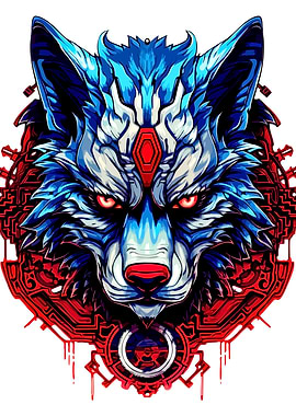 Blue and Red Wolf Illustration