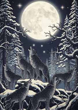 Wolves Howling Moon