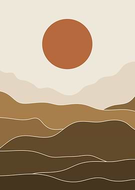 Minimalist Landscape with Sun