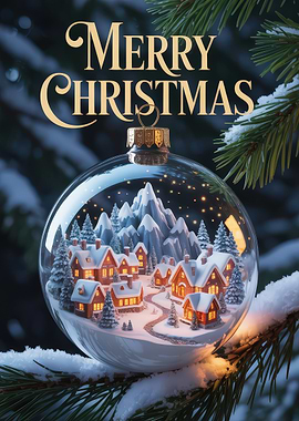 Merry Christmas Ornament Winter Village Scene