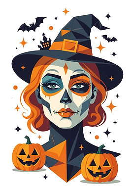 Halloween Witch with Pumpkins Illustration