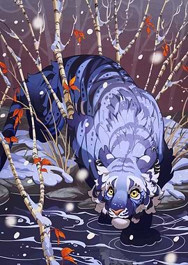 Blue Tiger in Winter Forest