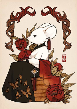 Mouse in Kimono with Floral Accents