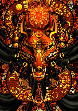 Ornate Kitsune Mask Digital Art