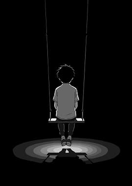Boy on Swing in Darkness