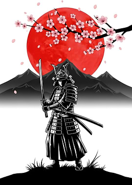 Samurai Warrior with Sword and Moon