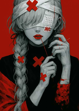 Bandaged Girl with Red Accents