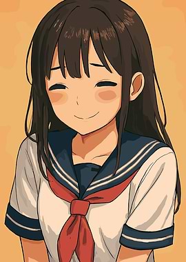 Smiling Anime Schoolgirl Portrait