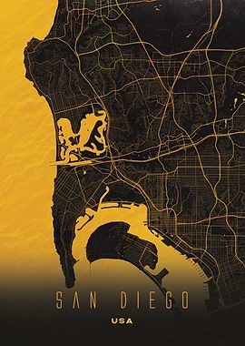 San Diego, USA - Gold and Black Map Poster