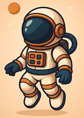 Cartoon Astronaut Floating in Space