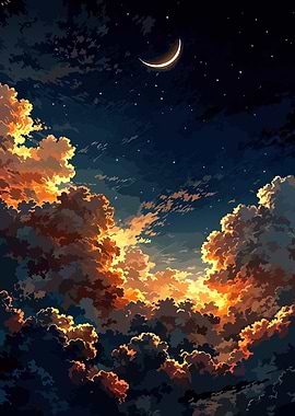 Night Sky with Clouds and Moon