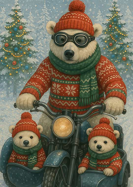 Polar Bears Motorcycle Christmas