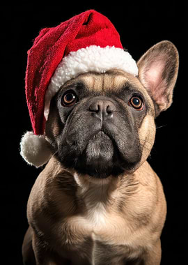 Festive Funny French Bulldog with Santa Hat