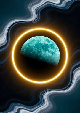 Teal Planet with Golden Ring