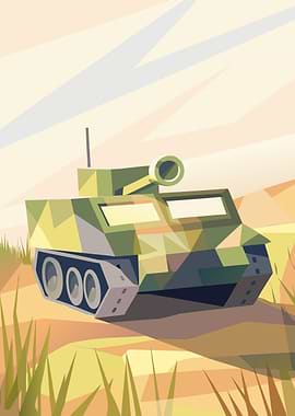 Geometric Camouflage Tank Illustration