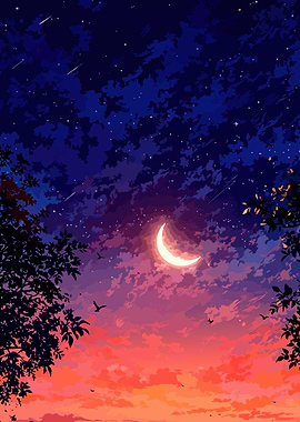 Crescent Moon Night Sky