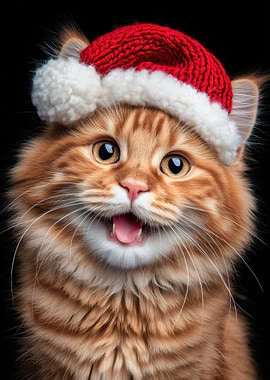 Festive Cat Portrait with Santa Hat