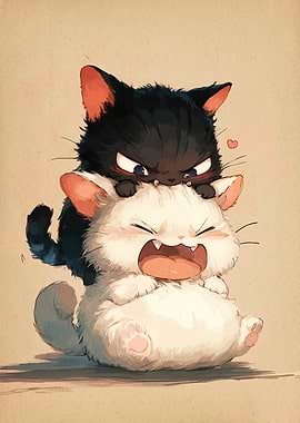 Playful Cats Cartoon Illustration