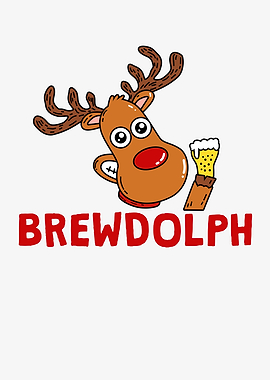 Brewdolph: Reindeer with Beer Cartoon