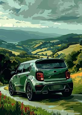 Green Car on Scenic Route