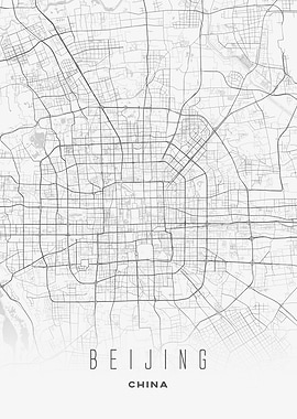 Beijing, China - Modern Minimalist Street Map Poster