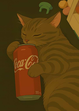 Cat Hugging Coca-Cola Can