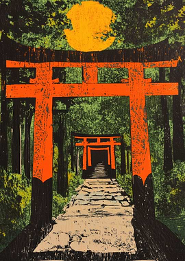 Japanese Torii Gates Woodblock Print
