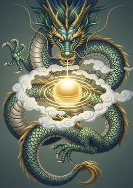 Green Dragon with Golden Orb