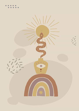 Boho Snake Rainbow Sun Art Print