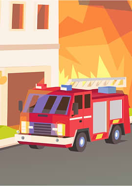 Cartoon Firetruck Responding to a Fire