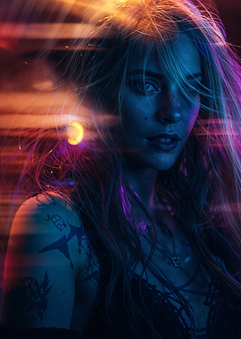 Cyberpunk Girl with Tattoos and Lights